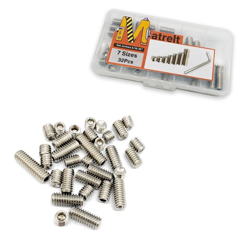 Matrelt 32pcs 5/16-18 7 Sizes Hex Socket Set Screws Assortment Kit, 304 Stainless Steel Cup Point Grub Screw for Bathroom Fixtures Door Handles Stripper Pole Rack Screws Precision Instrument ETS - Image 5