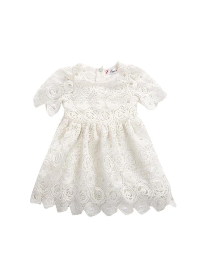 MiniMe Baby Girls Lace Dress, Bonnet Set | 6‑9 Months |  White | Cotton | Lightweight, Breathable & Lined | Scalloped Hem Floral Design | Easy Back Zipper | Perfect for Baptism, Weddings - Image 1