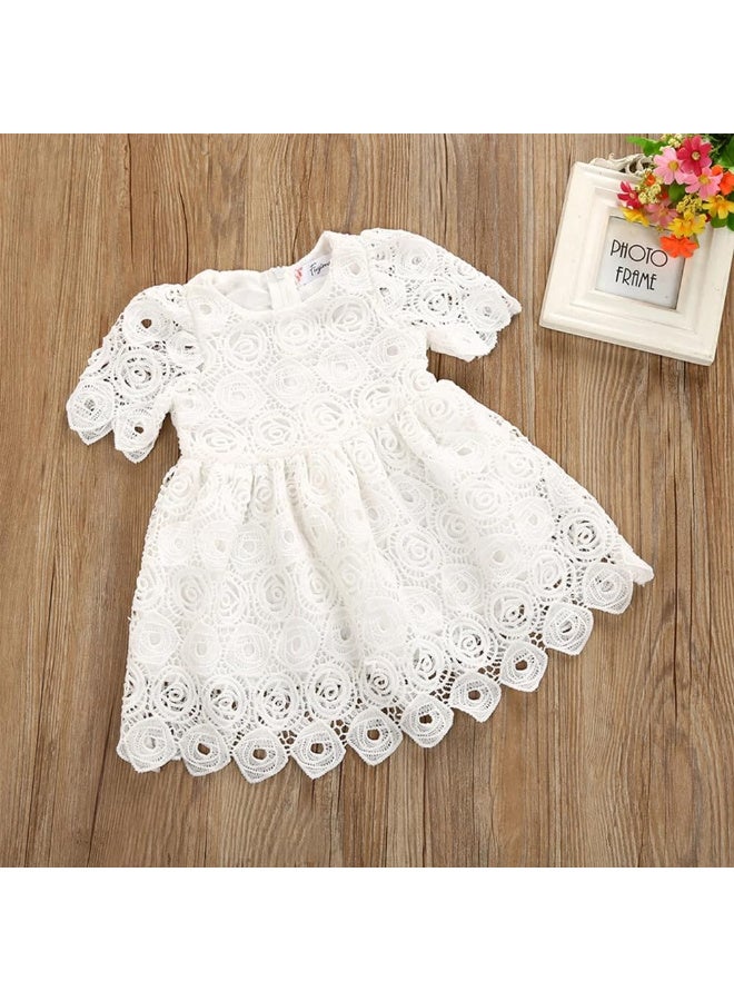 MiniMe Baby Girls Lace Dress, Bonnet Set | 6‑9 Months |  White | Cotton | Lightweight, Breathable & Lined | Scalloped Hem Floral Design | Easy Back Zipper | Perfect for Baptism, Weddings - Image 2