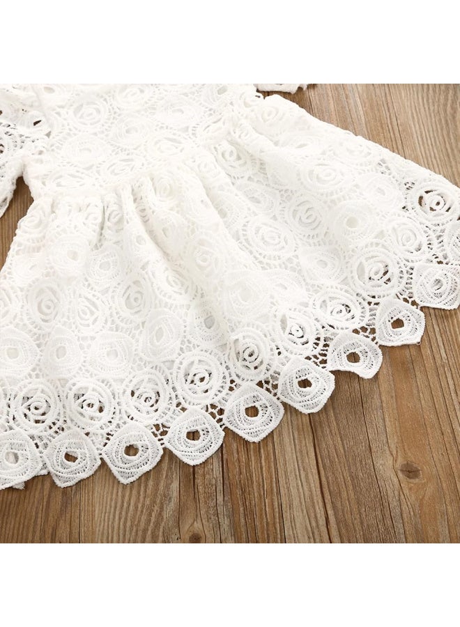 MiniMe Baby Girls Lace Dress, Bonnet Set | 6‑9 Months |  White | Cotton | Lightweight, Breathable & Lined | Scalloped Hem Floral Design | Easy Back Zipper | Perfect for Baptism, Weddings - Image 4