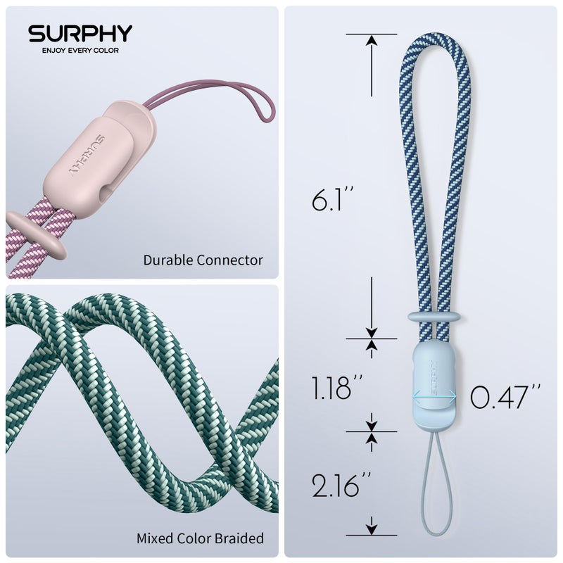 SURPHY 3 Pack Phone Wrist Strap with CellPhone Tether Tab, Cellphone Lanyard, Phone Strap with 2-Color Braided, Wrist Lanyard (Cloud Blue & Pink & Green) - Image 3