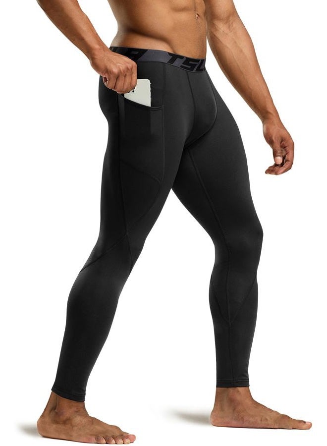 TSLA Men's Thermal Compression Pants, Athletic Sports Leggings & Running Tights, Wintergear Base Layer Bottoms, Pocket Black, Medium - Image 2