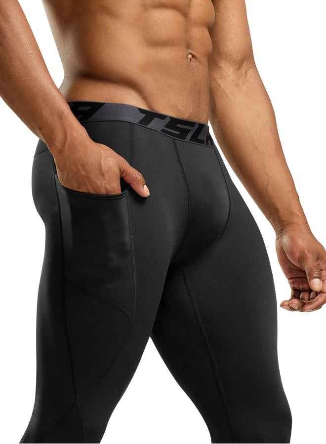 TSLA Men's Thermal Compression Pants, Athletic Sports Leggings & Running Tights, Wintergear Base Layer Bottoms, Pocket Black, Medium - Image 4