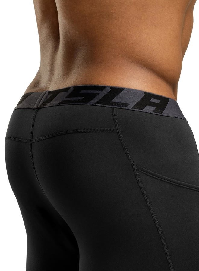 TSLA Men's Thermal Compression Pants, Athletic Sports Leggings & Running Tights, Wintergear Base Layer Bottoms, Pocket Black, Medium - Image 5