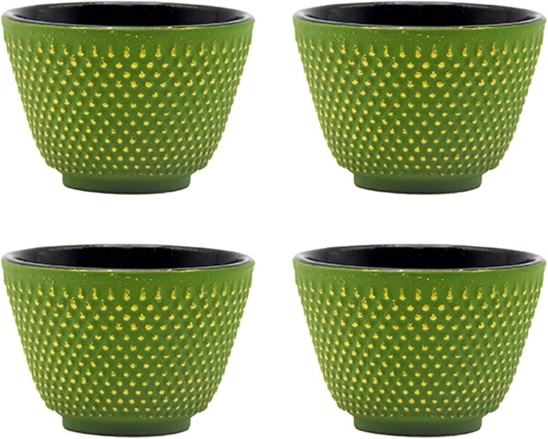 SECHUDO Japanese Cast Iron Tea Cups Small and Heavy Teacups with no Handles Japanese Style Cup for Adults Asian Teacups Coated with Enameled Interior 4 PcsBox Green 2oz60ml - Image 1