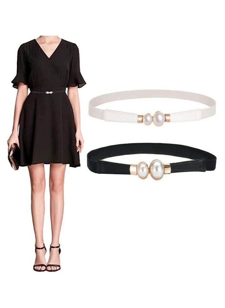SYOSI - Women Skinny Elastic Waist Belt,Fashion Ladies Stretchy Pearl Belt Thin Belt for Dresses, 2pcs Fashion Simple Style, Creative Pearl Buckle Elastic Elastic Belt - Image 1