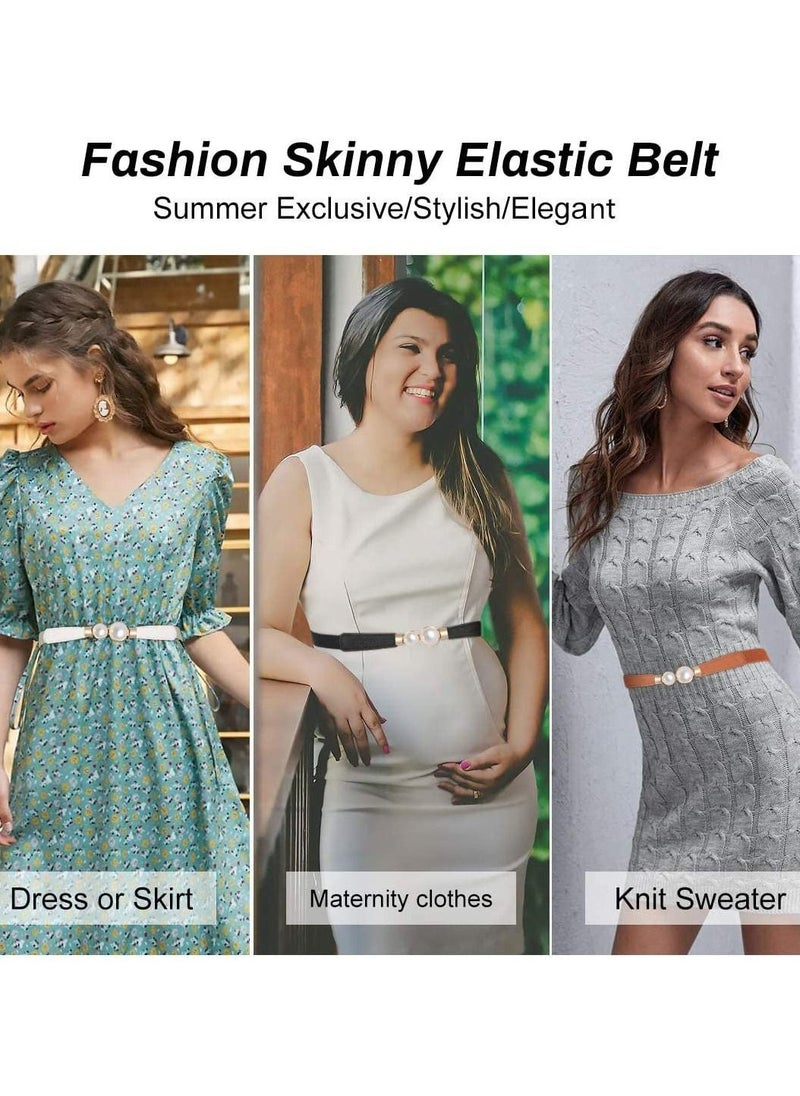 SYOSI - Women Skinny Elastic Waist Belt,Fashion Ladies Stretchy Pearl Belt Thin Belt for Dresses, 2pcs Fashion Simple Style, Creative Pearl Buckle Elastic Elastic Belt - Image 1