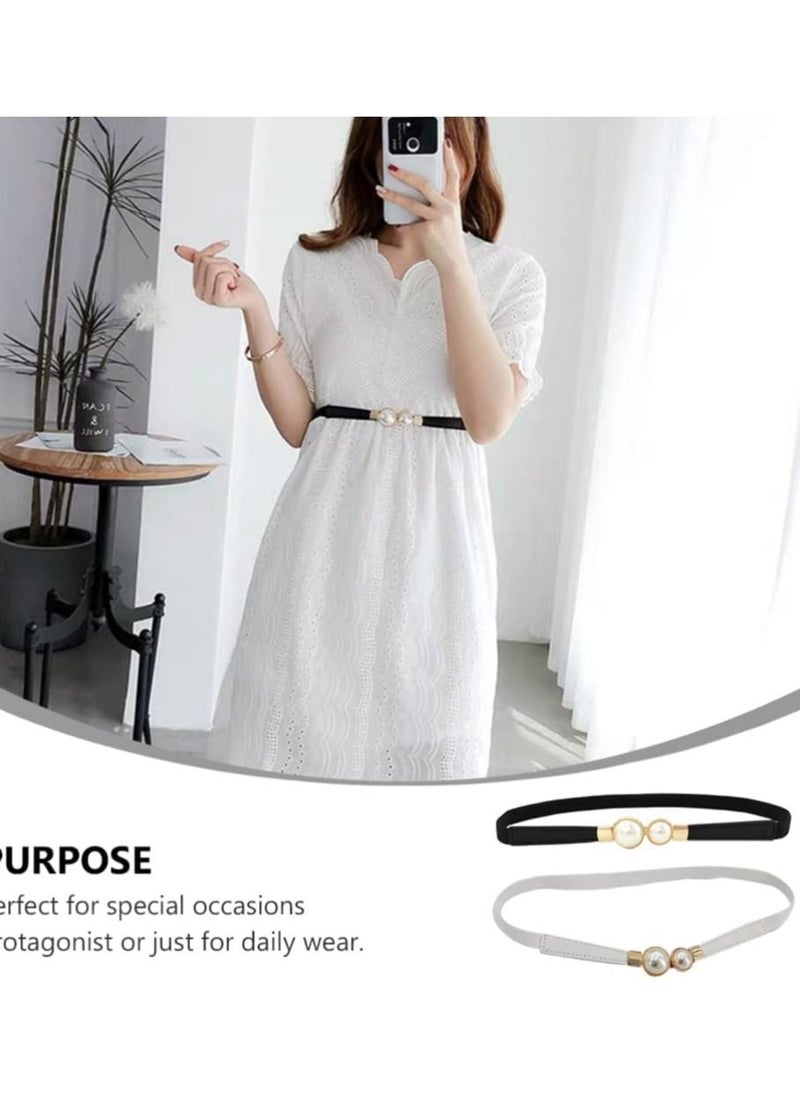 SYOSI - Women Skinny Elastic Waist Belt,Fashion Ladies Stretchy Pearl Belt Thin Belt for Dresses, 2pcs Fashion Simple Style, Creative Pearl Buckle Elastic Elastic Belt - Image 1