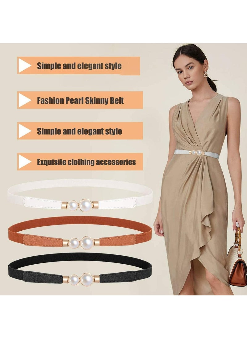 SYOSI - Women Skinny Elastic Waist Belt,Fashion Ladies Stretchy Pearl Belt Thin Belt for Dresses, 2pcs Fashion Simple Style, Creative Pearl Buckle Elastic Elastic Belt - Image 1