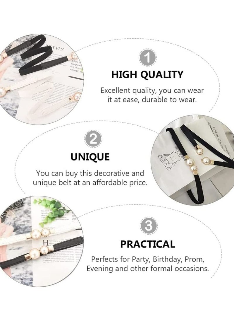 SYOSI - Women Skinny Elastic Waist Belt,Fashion Ladies Stretchy Pearl Belt Thin Belt for Dresses, 2pcs Fashion Simple Style, Creative Pearl Buckle Elastic Elastic Belt - Image 1