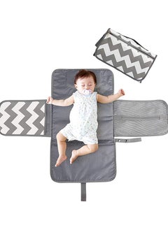 ORiTi Baby Changing Mat, Waterproof Changing Pad with Head Cushion & Organizer Pockets, Diaper Changing Station, Foldable Baby Massage Mat for Home Travel Outside (Grey)  - Image 1