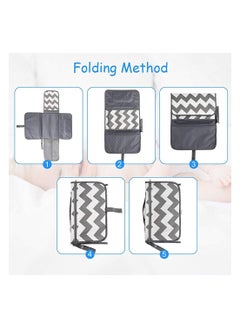 ORiTi Baby Changing Mat, Waterproof Changing Pad with Head Cushion & Organizer Pockets, Diaper Changing Station, Foldable Baby Massage Mat for Home Travel Outside (Grey)  - Image 5