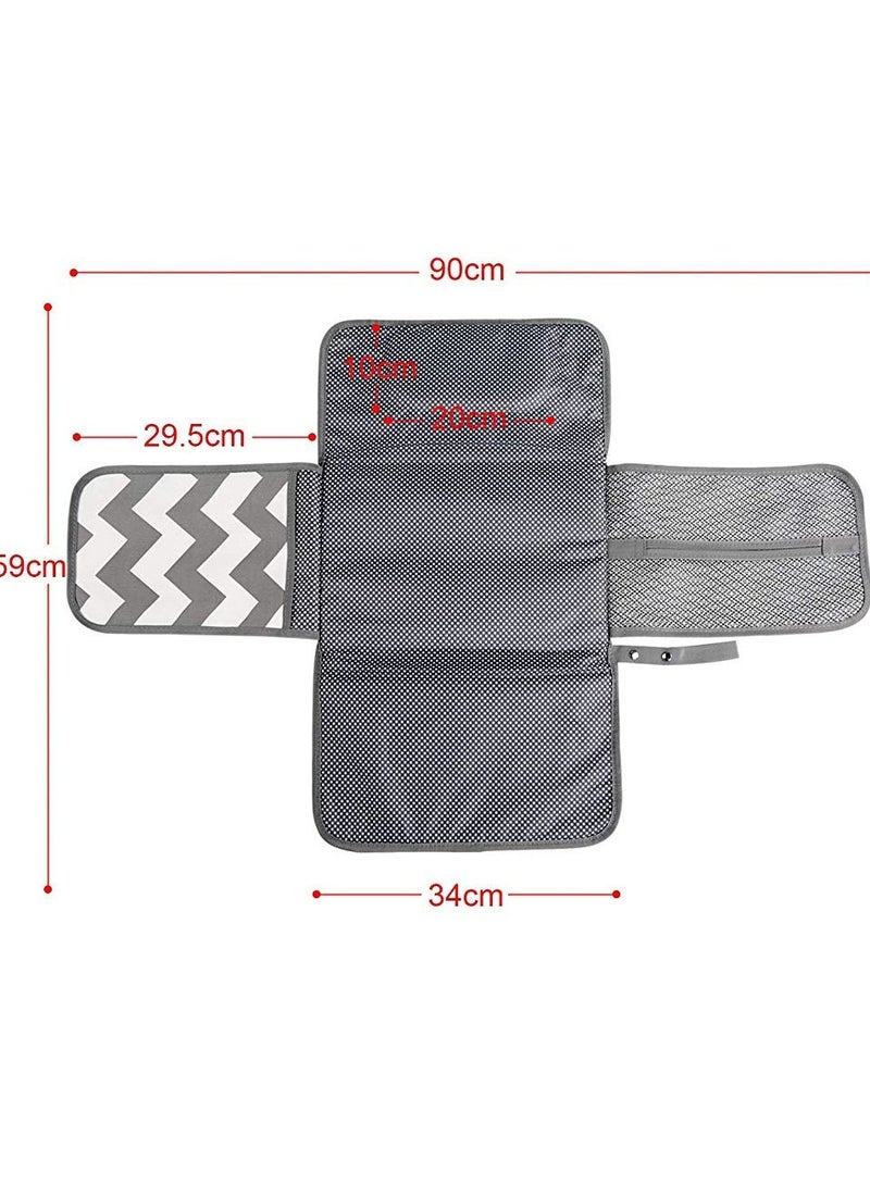 ORiTi Baby Changing Mat, Waterproof Changing Pad with Head Cushion & Organizer Pockets, Diaper Changing Station, Foldable Baby Massage Mat for Home Travel Outside (Grey) - Image 2