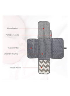ORiTi Baby Changing Mat, Waterproof Changing Pad with Head Cushion & Organizer Pockets, Diaper Changing Station, Foldable Baby Massage Mat for Home Travel Outside (Grey)  - Image 4