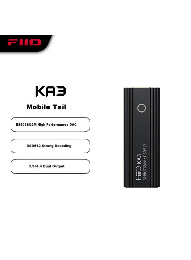 FiiO مضخم صوت سماعة الرأس كا3، بطاقة صوت كمبيوتر متوازنة 4.4، مضخم صوت لهاتف أندرويد، كابل محول صغير محمول، أسود - Image 1
