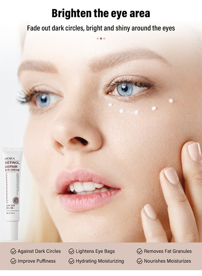 MOIKA - Retinol Repair Eye Cream, For Dark Circles And Puffiness, With AHA And BHA Dark Circle Fine Lines Treatment, Anti-Aging, Under Eye Treatment, Reduces Wrinkles, Defoams And Brightens Skin 30G - Image 1