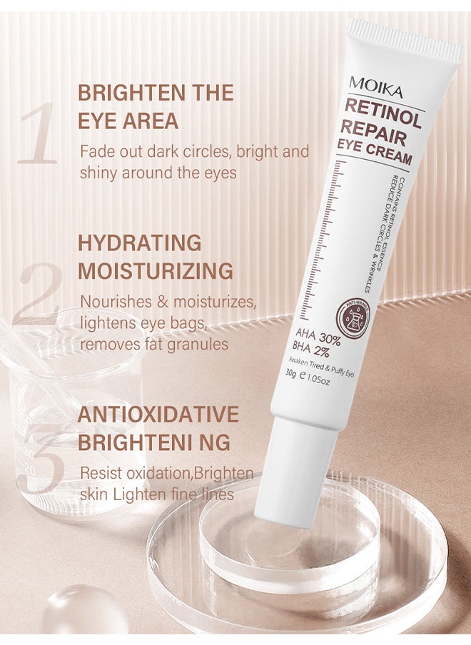 MOIKA - Retinol Repair Eye Cream, For Dark Circles And Puffiness, With AHA And BHA Dark Circle Fine Lines Treatment, Anti-Aging, Under Eye Treatment, Reduces Wrinkles, Defoams And Brightens Skin 30G - Image 1