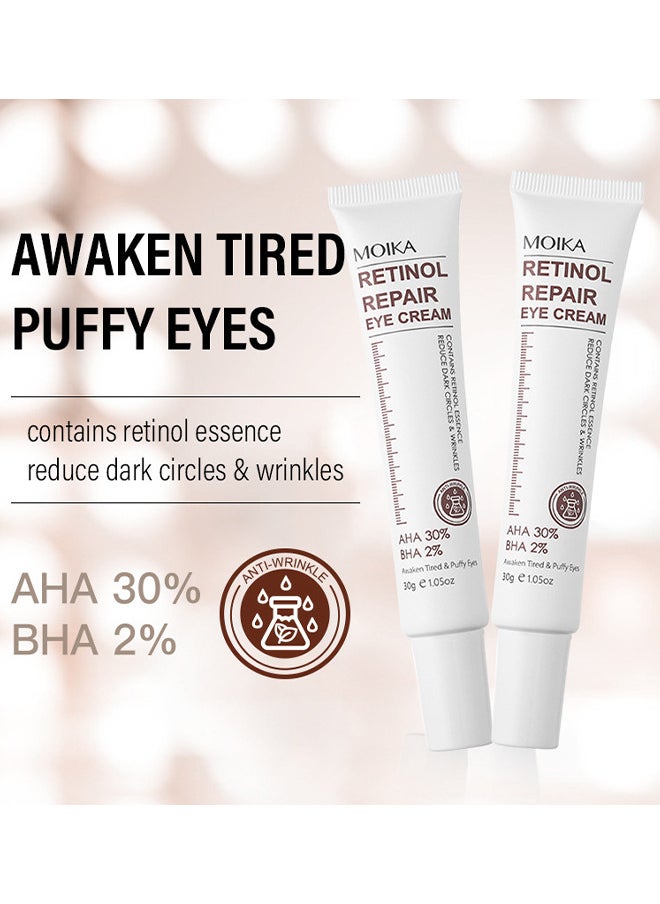 MOIKA - Retinol Repair Eye Cream, For Dark Circles And Puffiness, With AHA And BHA Dark Circle Fine Lines Treatment, Anti-Aging, Under Eye Treatment, Reduces Wrinkles, Defoams And Brightens Skin 30G - Image 1