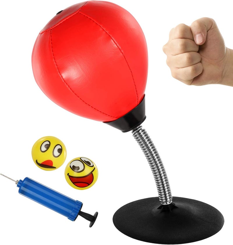 Goldboy Stress Buster - Desktop Punching Bag with Stand and 2 Extra Balls, Boxing Reflex Bag (Red) - Image 1