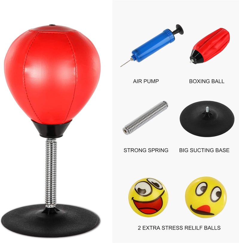 Goldboy Stress Buster - Desktop Punching Bag with Stand and 2 Extra Balls, Boxing Reflex Bag (Red) - Image 2