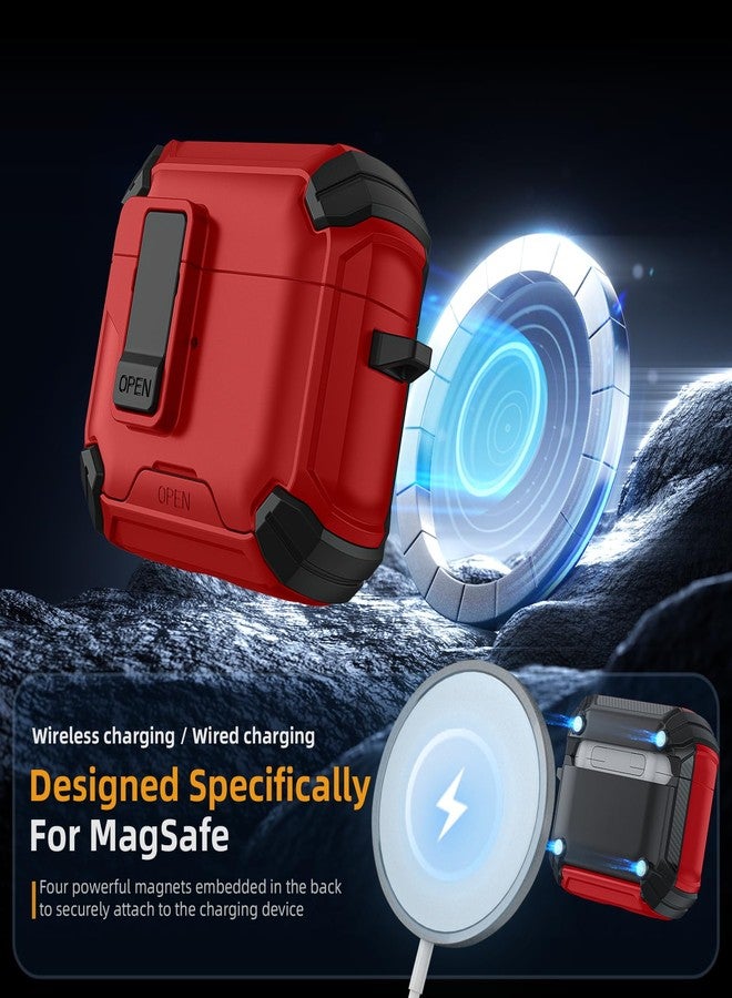 Meliya for AirPods 4 Case, Comes with Phone Holder and Magsafe Function, Automatic Pop-up Full Protection Hard Case with Secure Lock & Cleaner Kit & Keychain for AirPods 4 2024, Red - Image 4