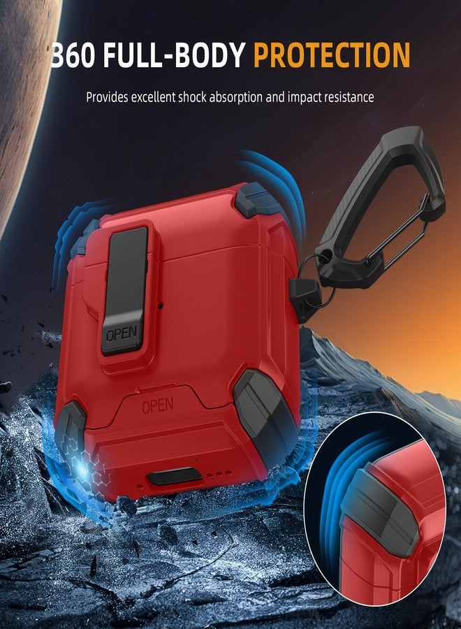 Meliya for AirPods 4 Case, Comes with Phone Holder and Magsafe Function, Automatic Pop-up Full Protection Hard Case with Secure Lock & Cleaner Kit & Keychain for AirPods 4 2024, Red - Image 5