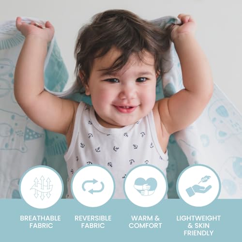 TIDY SLEEP Baby Blankets 6 Layer Wraper 100% Cotton Stroller Cover Receiving Blankets, Green (100 Cm X 90 Cm), Breathable - Image 2