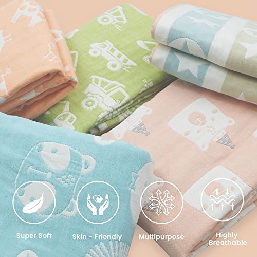 TIDY SLEEP Baby Blankets 6 Layer Wraper 100% Cotton Stroller Cover Receiving Blankets, Green (100 Cm X 90 Cm), Breathable - Image 5