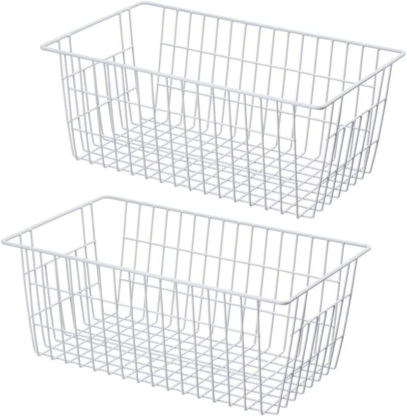 blitzlabs Wire Storage Basket Freezer Organizer Bins Refrigerator Organization Storage Baskets with Handles for Pantry Freezer Laundry Room Closets Garage Office Bathroom Set of 2