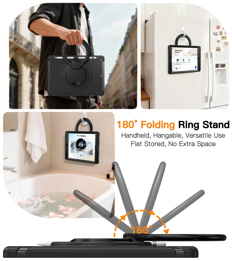BATYUE Shockproof Case for iPad 7th/8th/9th Gen 2019/2020/2021 | 360° Multi-Angle Stand (Portrait & Landscape) & Grip, Built-in Screen Protector, Pencil Holder, Black - Image 5