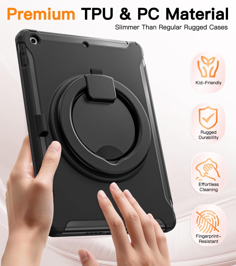 BATYUE Shockproof Case for iPad 7th/8th/9th Gen 2019/2020/2021 | 360° Multi-Angle Stand (Portrait & Landscape) & Grip, Built-in Screen Protector, Pencil Holder, Black - Image 2