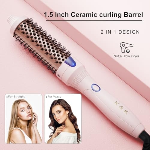 K&K 1.25 Inch Tourmaline Ionic Hot Brush Hair Curler for Loose & Volume Curls, Long Hair Heated Styler, Dual Voltage - Image 3
