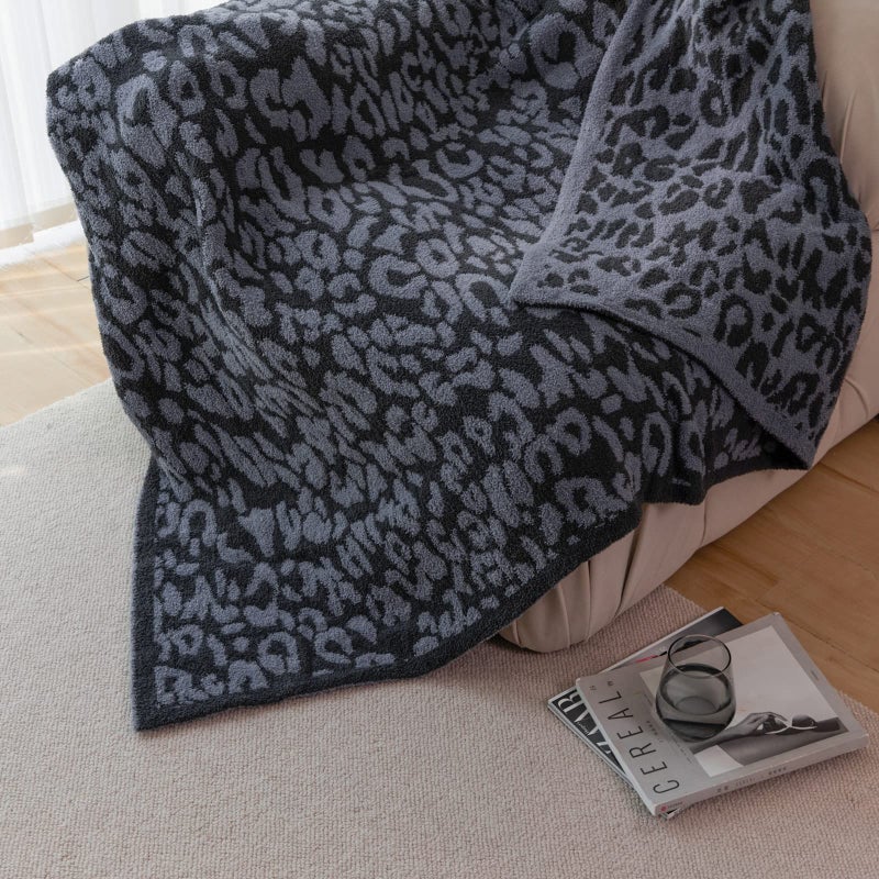 MH MYLUNE HOME Ultra Soft Leopard Throw Blanket (50x60 inches) Microfiber Blanket Plush Warm Reversible Cheetah Blanket Leopard Pattern Throw for Couch Bed Sofa - Dark Blue and Charcoal Gray, 50"x60" - Image 5