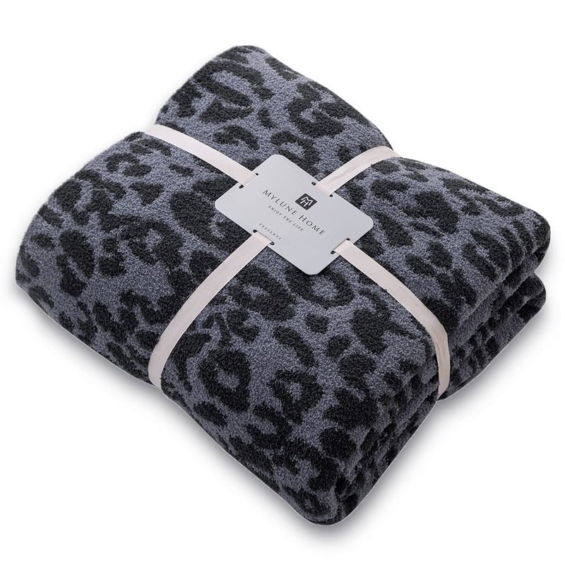 MH MYLUNE HOME Ultra Soft Leopard Throw Blanket (50x60 inches) Microfiber Blanket Plush Warm Reversible Cheetah Blanket Leopard Pattern Throw for Couch Bed Sofa - Dark Blue and Charcoal Gray, 50"x60" - Image 1
