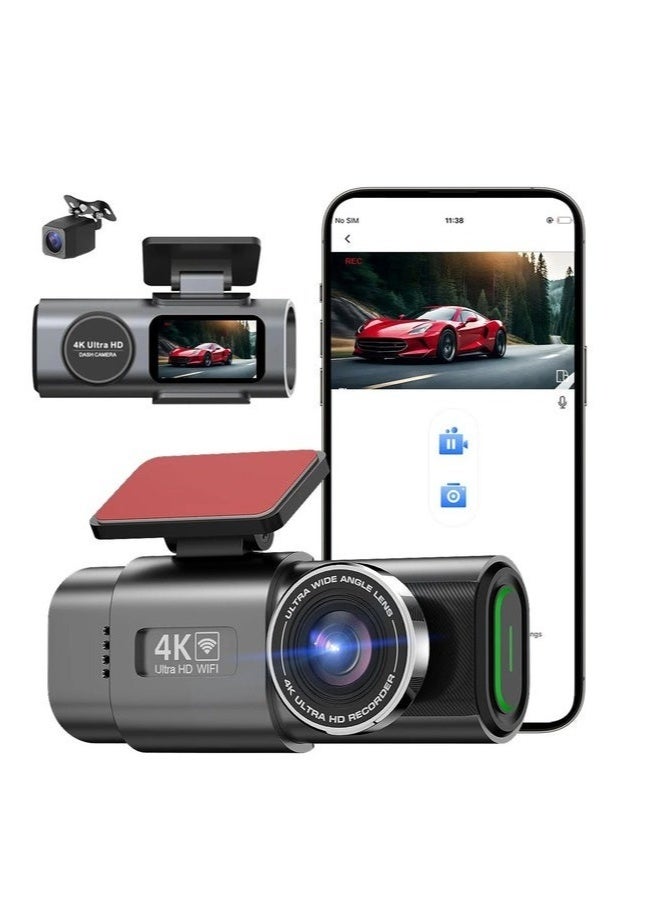 ELTRAZONE 4K Dual Dash Cam with WiFi – Front and Rear Driving Recorder with Ultra HD 4K Video, Night Vision, Motion Detection, Loop Recording  G-Sensor – Car Dash Camera with Wide-Angle Lens, Parking Monitor, App Control – Ideal for Road Safety  Evidence - Image 2