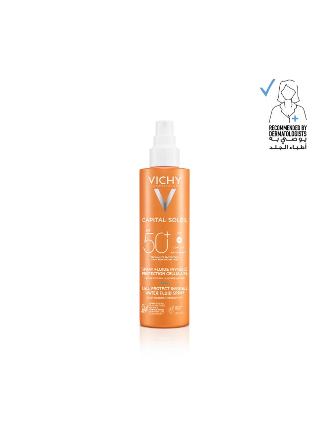 VICHY Capital Soleil Invisible Fluid Sunscreen Spray SPF50+ for Face and Body 200ml - Image 1