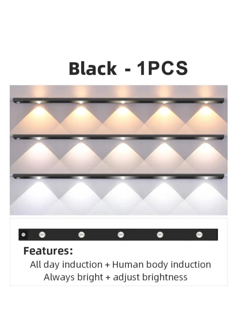 BLUE CORAL مصباح استشعار الحركة LED 80 سم مصباح استشعار ذكي لاسلكي USB LED رفيع للغاية لخزانة المطبخ وغرفة النوم وخزانة الملابس والإضاءة الداخلية ضوء ليلي أسود  - Image 2