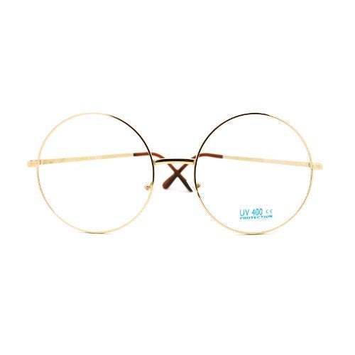 JuicyOrange Super Oversized Round Circle Frame Clear Lens Glasses Gold, Large - Image 2