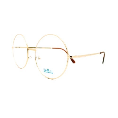 JuicyOrange Super Oversized Round Circle Frame Clear Lens Glasses Gold, Large - Image 3