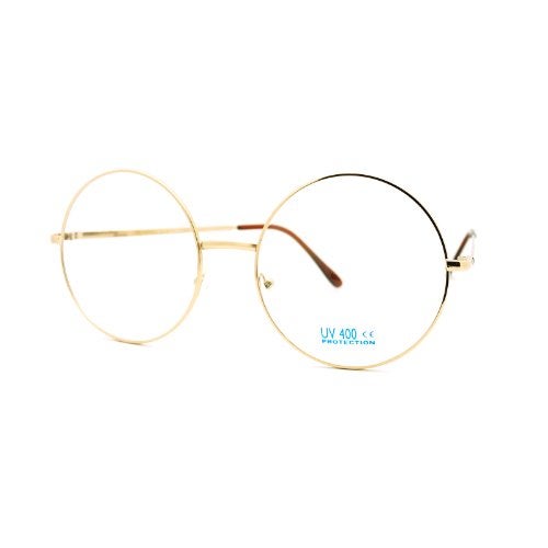 JuicyOrange Super Oversized Round Circle Frame Clear Lens Glasses Gold, Large - Image 1