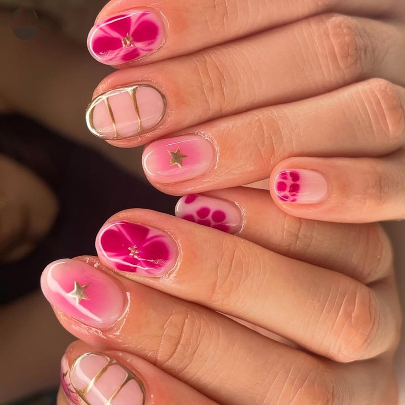 24pcs Almond Flower French Fake Acrylic False, Artificial Glues on for Womens Acrylic Glues on for Women Clear - Image 1