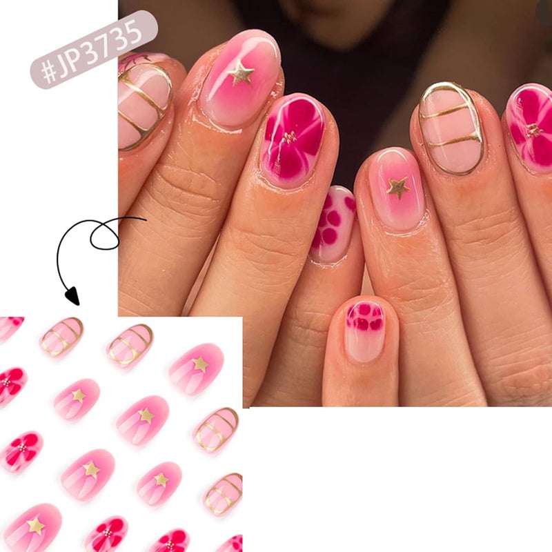 24pcs Almond Flower French Fake Acrylic False, Artificial Glues on for Womens Acrylic Glues on for Women Clear - Image 4