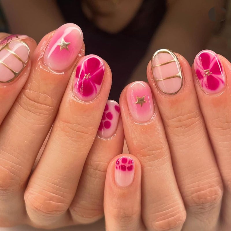 24pcs Almond Flower French Fake Acrylic False, Artificial Glues on for Womens Acrylic Glues on for Women Clear - Image 2