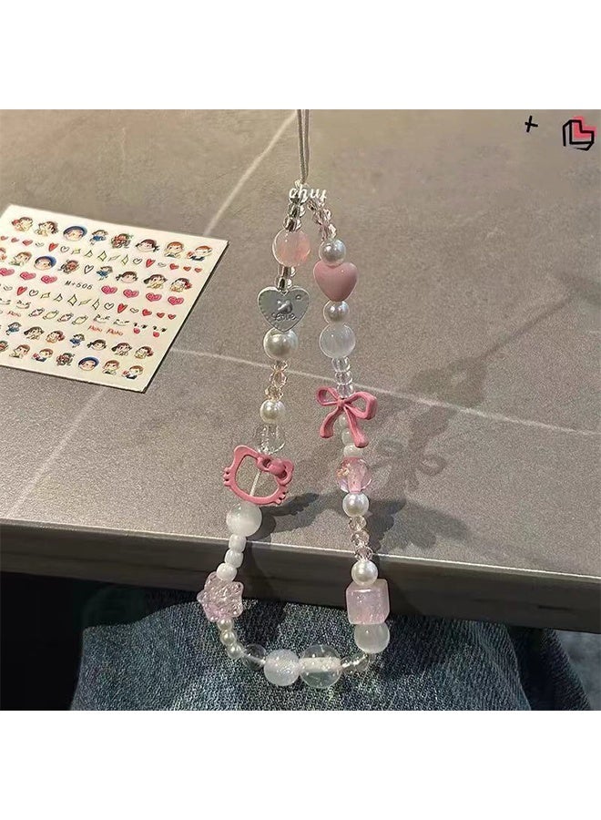 واي جيه سلسلة هاتف كيوتي من اللؤلؤ الخرزي، حزام معصم لهاتف محمول مزين بعقدة لطيفة - Image 2