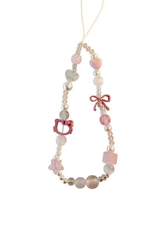 واي جيه سلسلة هاتف كيوتي من اللؤلؤ الخرزي، حزام معصم لهاتف محمول مزين بعقدة لطيفة - Image 1