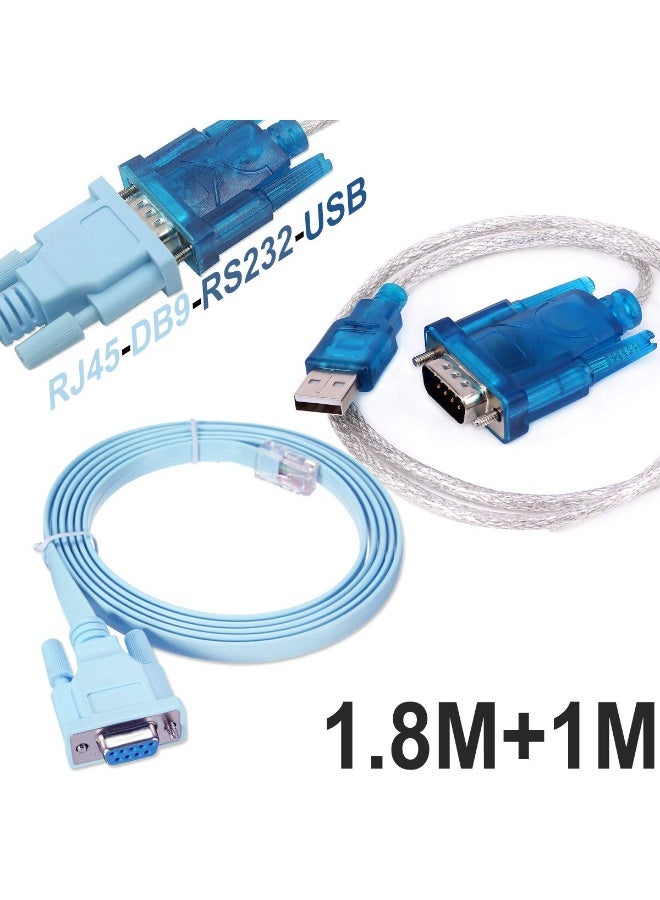 Console cable Serial Cable Rj45 to DB9 & RS232 to USB (2 In 1) for Cisco device 1M+1.8M - Image 1