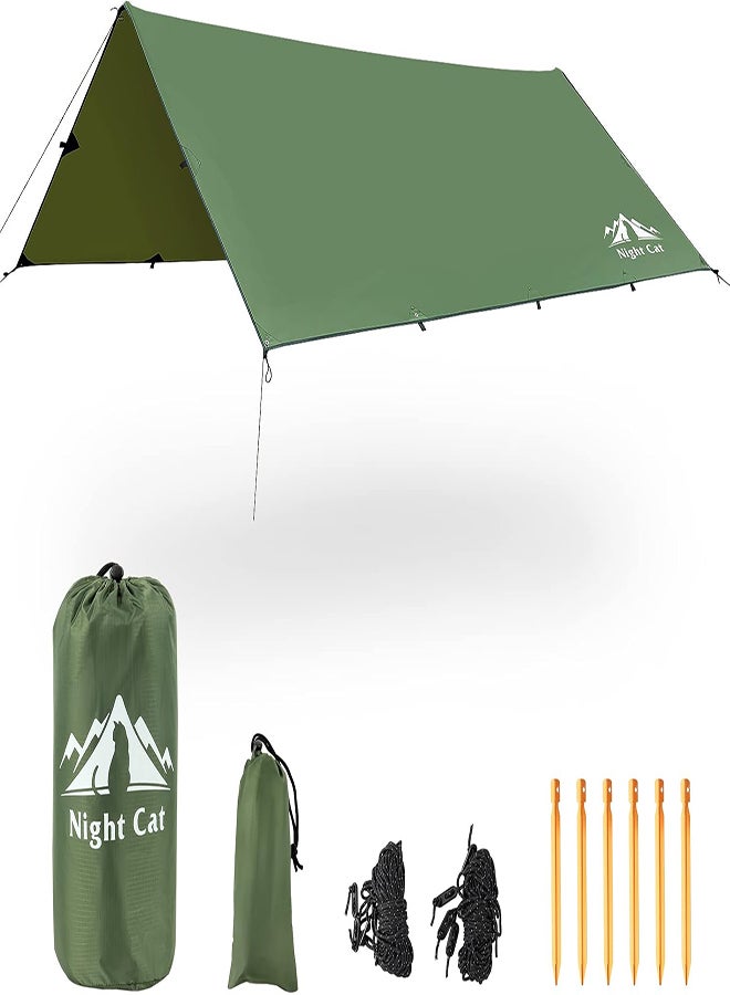 Waterproof Camping Tarp 12×10 ft – Lightweight Hammock Rain Fly & Sunshade Shelter for Backpacking, Hiking & Outdoor Camping, Green