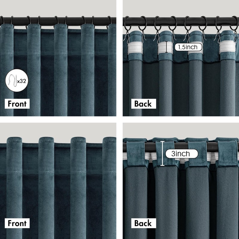 ANRODUO Grayish Blue Velvet Curtains 96 Inches Long Blackout Thermal Insulated Soundproof Curtain Privacy Room Darkening Curtains Pinch Pleat Window Drapes for Bedroom Living Room 42 x 96 Inch Set of 2 - Image 5