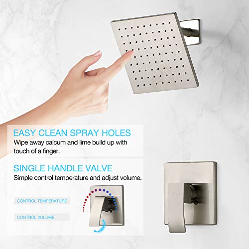 SOKA Shower Faucet Set with 8 Inch Rainfall Shower Head Bathroom Rainfall Shower System Single Function Shower Trim Kit with Rough-In Valve Pressure Balance Square Shower Head Brushed Nickel - Image 2