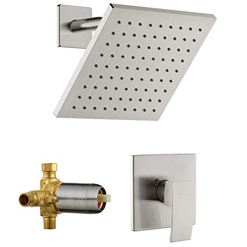 SOKA Shower Faucet Set with 8 Inch Rainfall Shower Head Bathroom Rainfall Shower System Single Function Shower Trim Kit with Rough-In Valve Pressure Balance Square Shower Head Brushed Nickel - Image 1